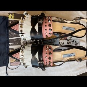 PRADA MULTICOLOR STUDDED SLINGBACK KITTEN HEEL